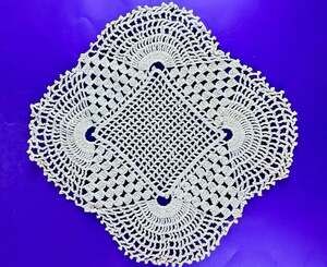 VTG Doily Crochet Lace Handmade Square Flower Dresser Ecru Unbleached Cotton 13”